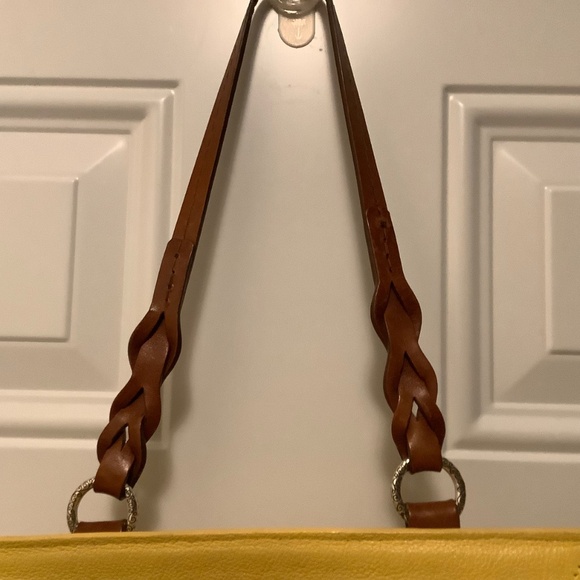 Brighton| Yellow Leather Handbag Embossed Flowers Tassels Casual Office Resort - Picture 9 of 15